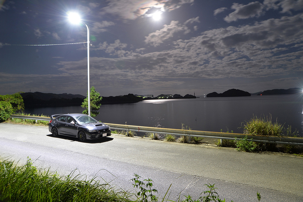 スーパームーンと橘湾と愛車